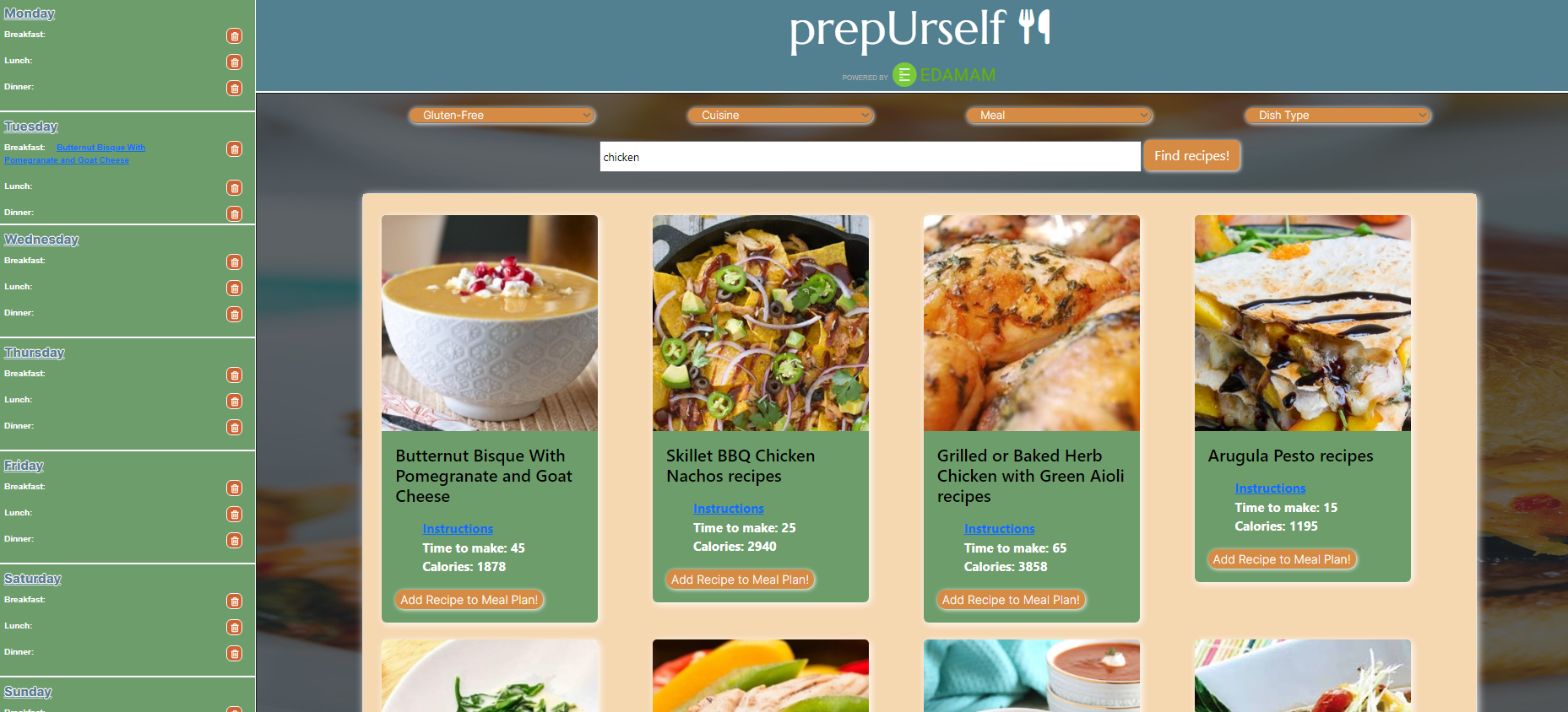 A planner that provides recipe search functionality.